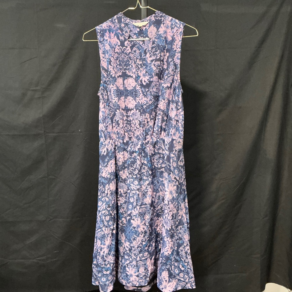Rebecca Taylor Kiku Print Floral Sleeveless Mock Neck Midi Dress Navy‎ Pink Sz 4